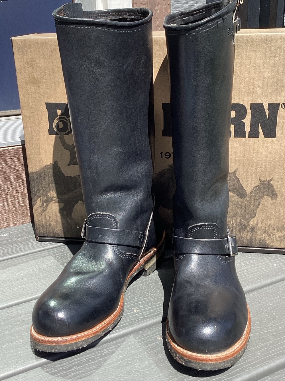 Men's Vintage 10M Carolina Black Engineer Heavy Duty Leather Boots